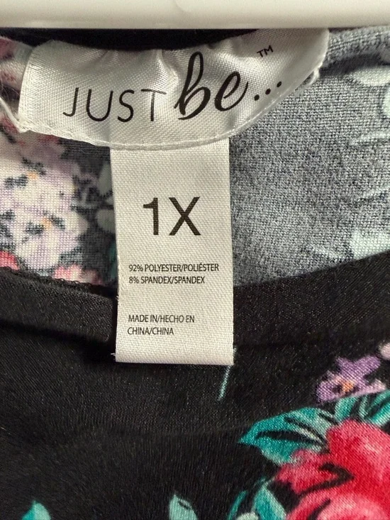 just be Black Floral Raglan Tee with Pink and Teal Blooms - Picture 3 of 3